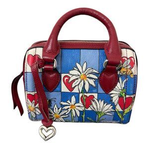 Brighton Bee Happy Mini Satchel Bag Red White Blue Leather Flower Hearts